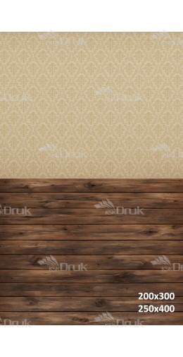 Tło fotograficzne – beżowa tapeta w ornamenty i ciemna drewniana podłoga | 3709
